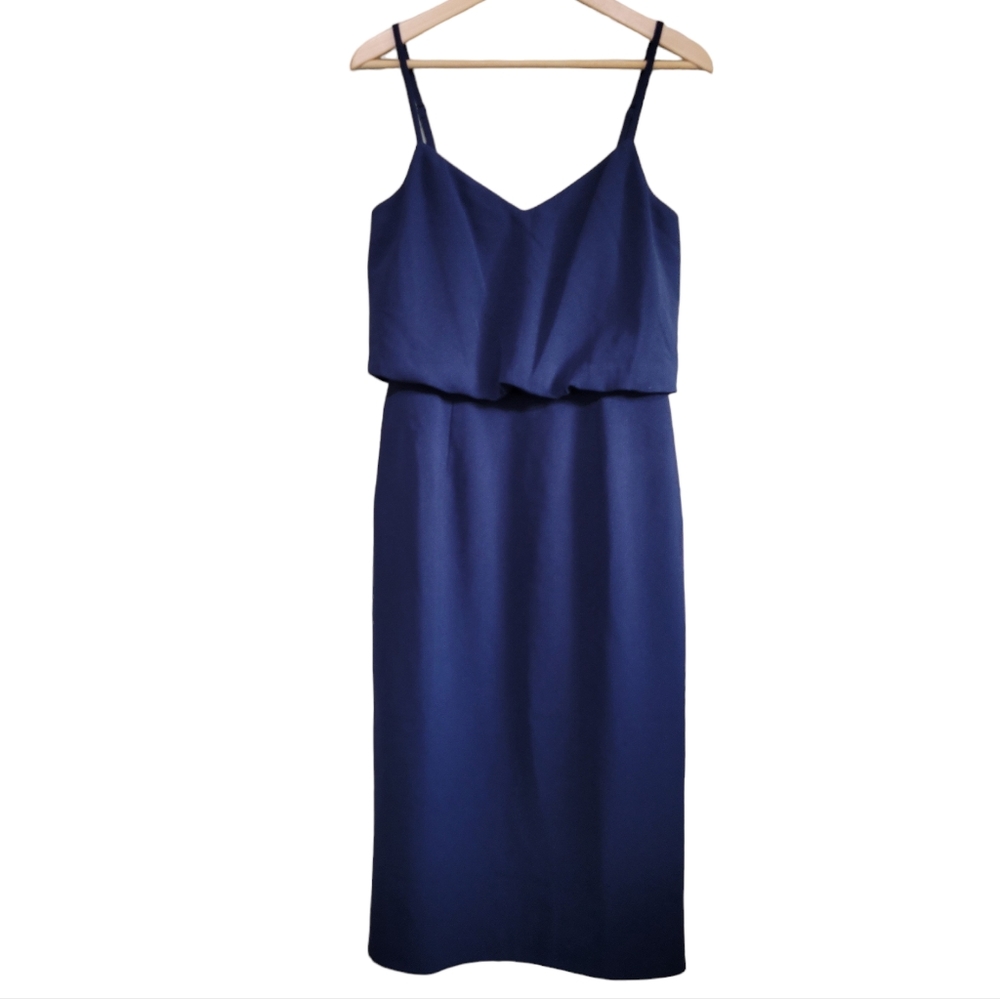 NWT Dress The Population Alondra Blouson Sheath Dress in Midnight Blue